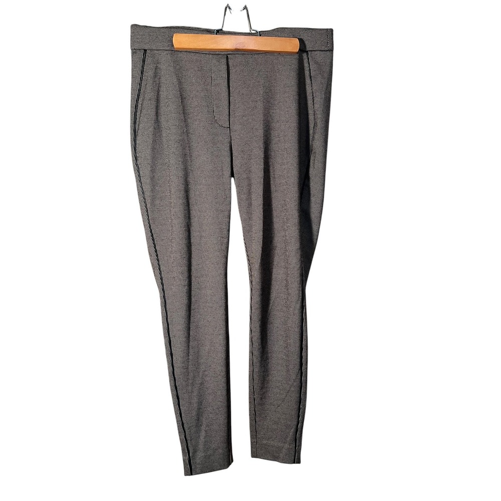 Chico's Women's Sz 1 (Medium/8) Pull On Dress Pant Gray Houndstooth Leather Trim